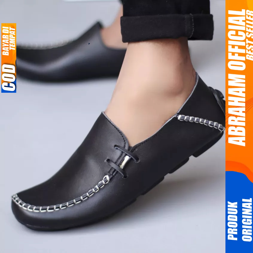 Sepatu Casual Formal Kulit Asli Kerja Slop Hitam Pria