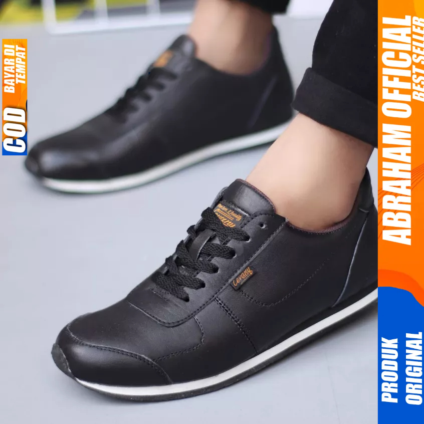 Sepatu Casual Sneakers Kulit Asli Hitam Pria