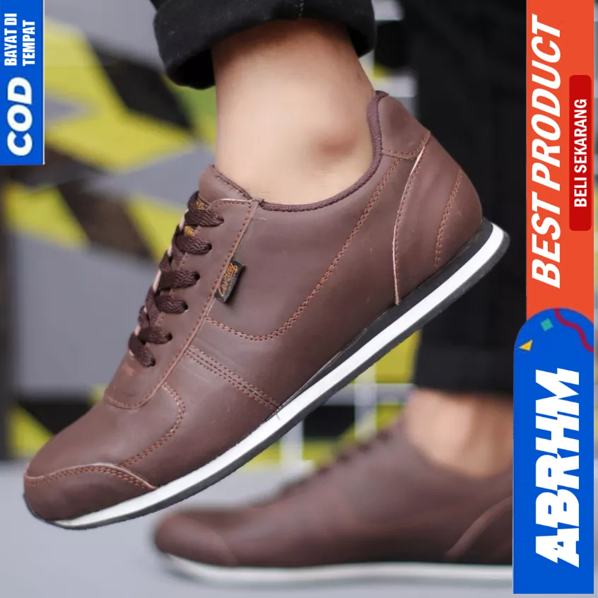 ABRHM Sepatu Casual Sneakers Hitam Kulit Asli Kerja Pria