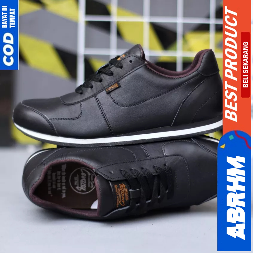 ABRHM Sepatu Casual Sneakers Hitam Kulit Asli Kerja Pria