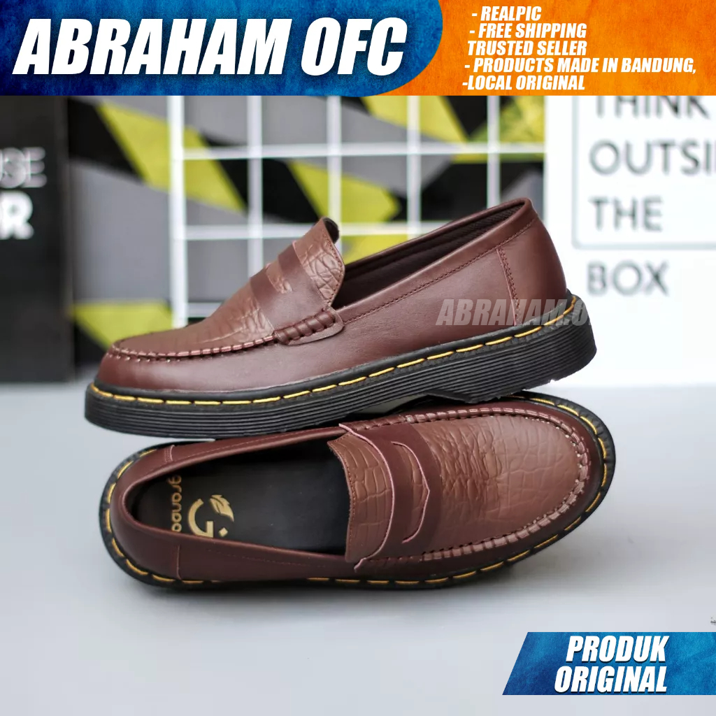 ABRAHAM Sepatu Docmart Loafers Kulit Asli Formal Pantofel Hitam Kerja Pria