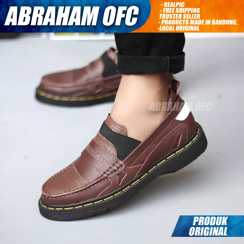 ABRAHAM Sepatu Loafers Docmart Casual Kulit Asli Formal Pantofel Hitam Kerja Pria