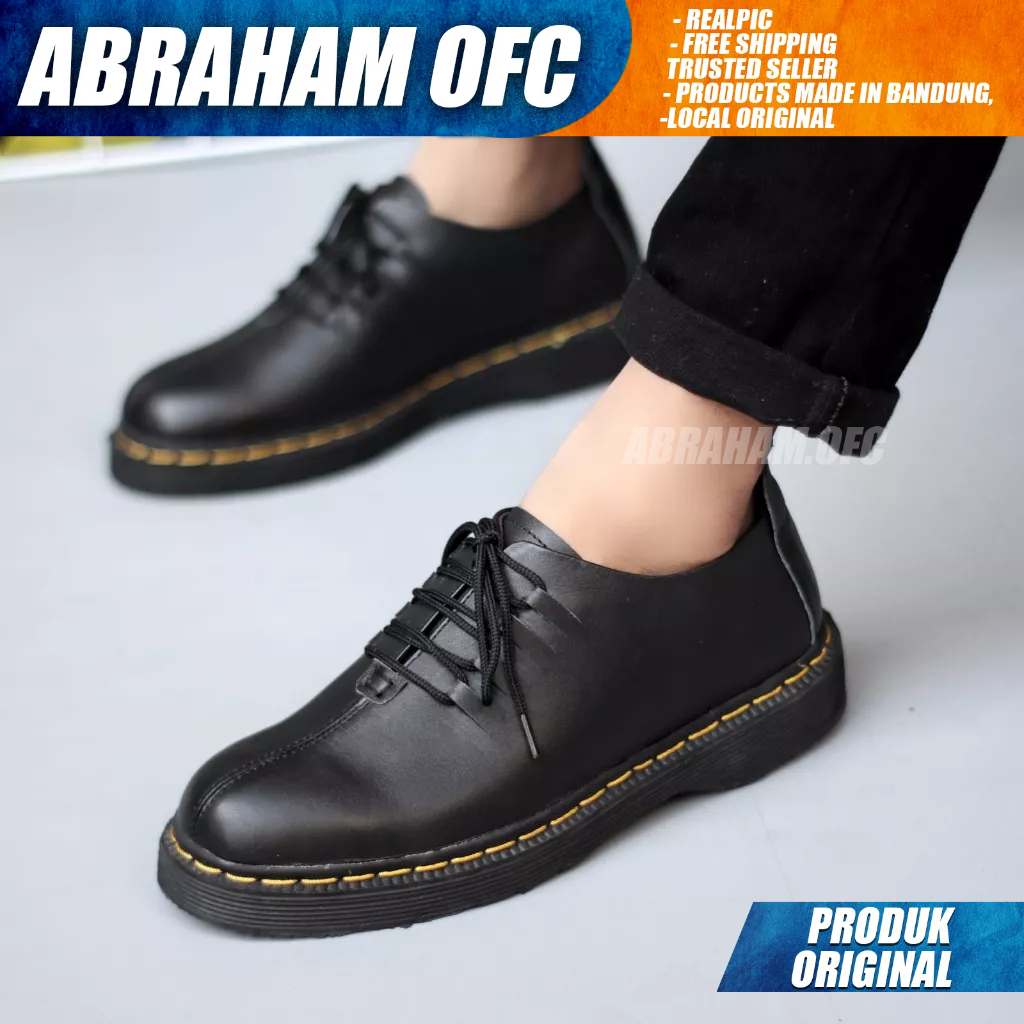 ABRAHAM Sepatu Pantofel Docmart Low Boot Formal Casual Kulit Hitam Kerja Pria