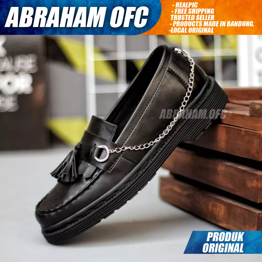 ABRAHAM Sepatu Loafers Docmart Casual Formal Pantofel Hitam Pria