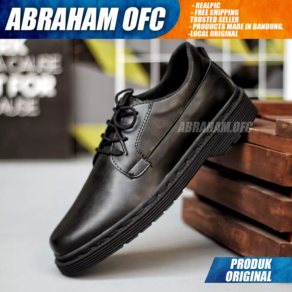 ABRAHAM Sepatu Docmart Tali Hitam Pantofel Formal Kerja Hitam Pria