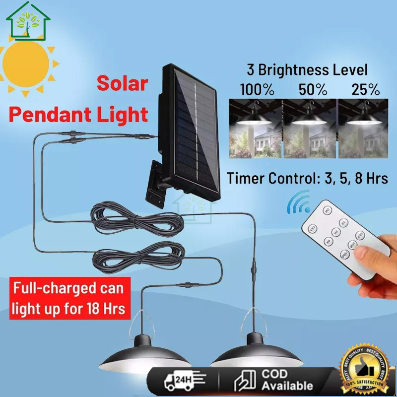 【Harga Minimum】COD Double Head Lampu Surya Lampu Outdoor Solar Pendant Light IP65 Waterproof Outdoor