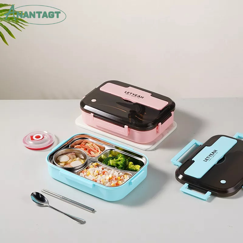 Letyeah &amp; Anantagt kotak Makan set stainless anti tumpah /Sup mangkuk dan Lunch box tahan panas