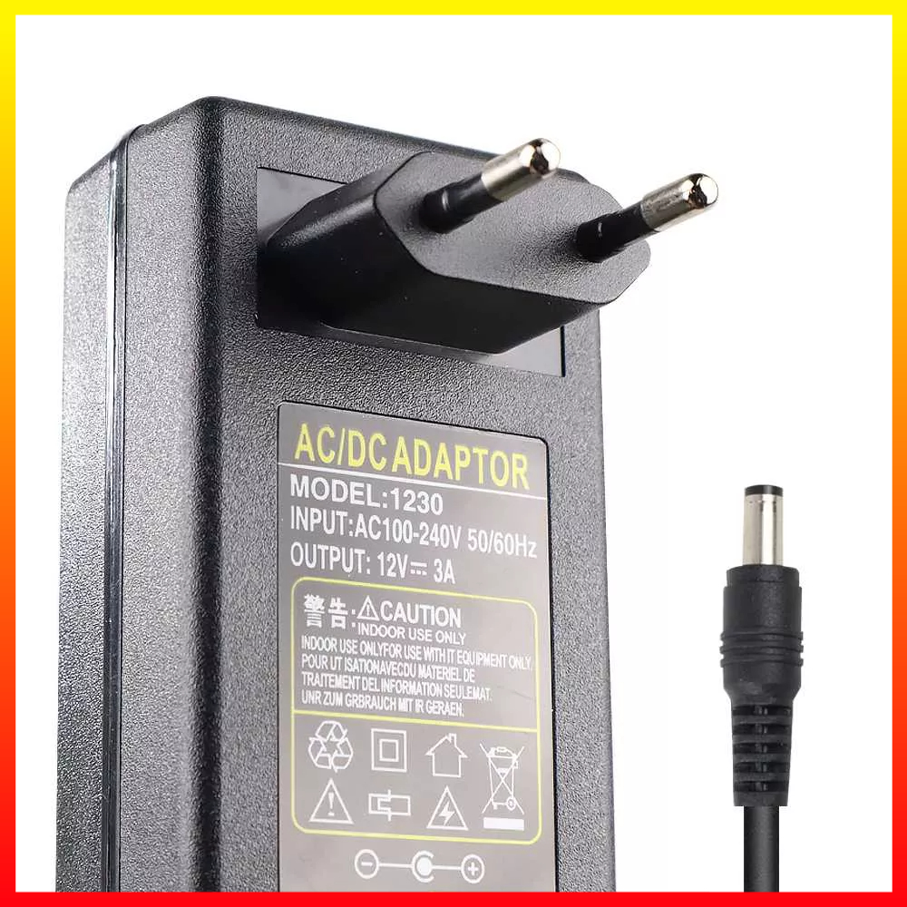 Power Adaptor AC/DC 12V 3A Charger Untuk LED Strip Kamera Keamanan CCTV LCD Monitor Display VBS 1230 - 7RAD0RBK