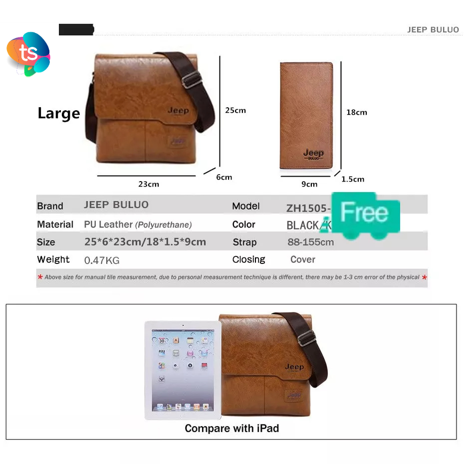 [Gratis Dompet] Tas Selempang Kulit  Messenger Bag Large Gratis Dompet