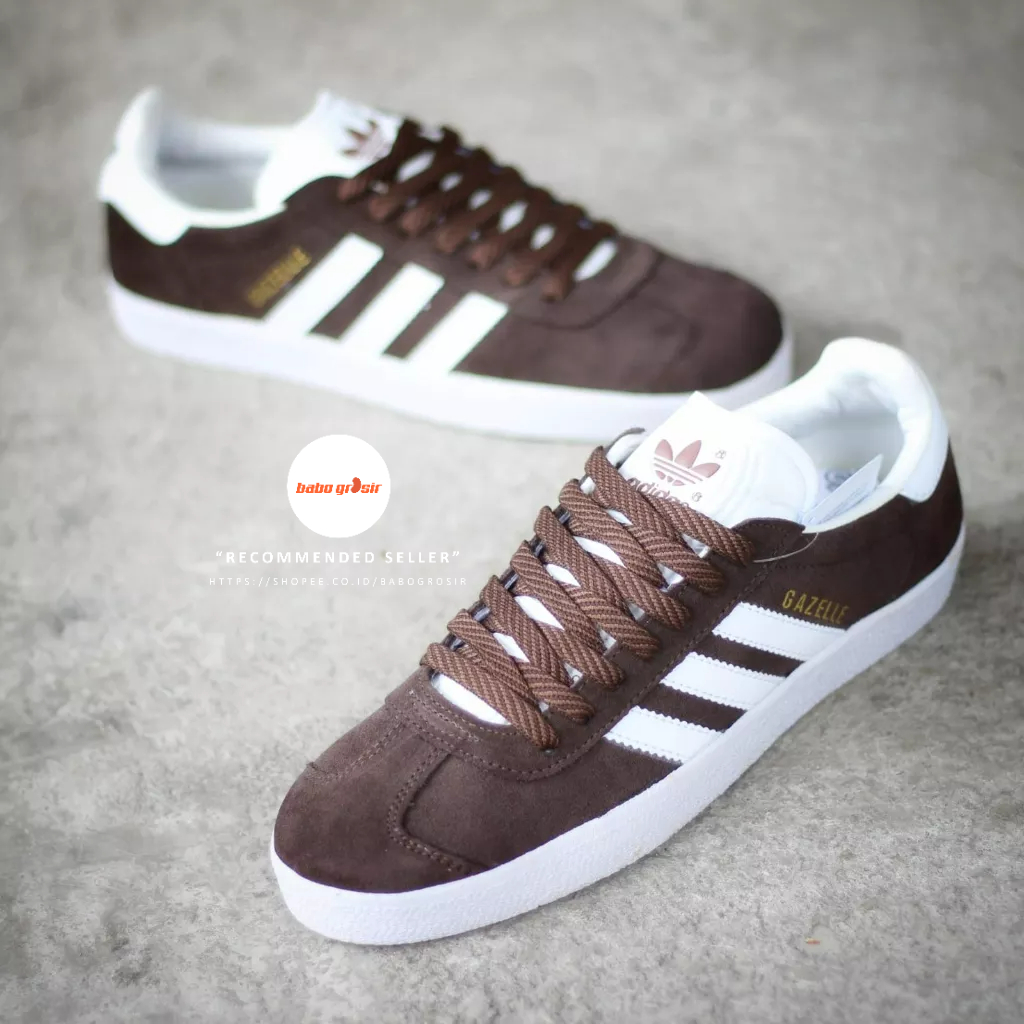 PROMO Sepatu Sneakers Adidas Gazelle Brown White Premium TOP Quality, Bahan Kulit Suede ASLI, Harga Termurah