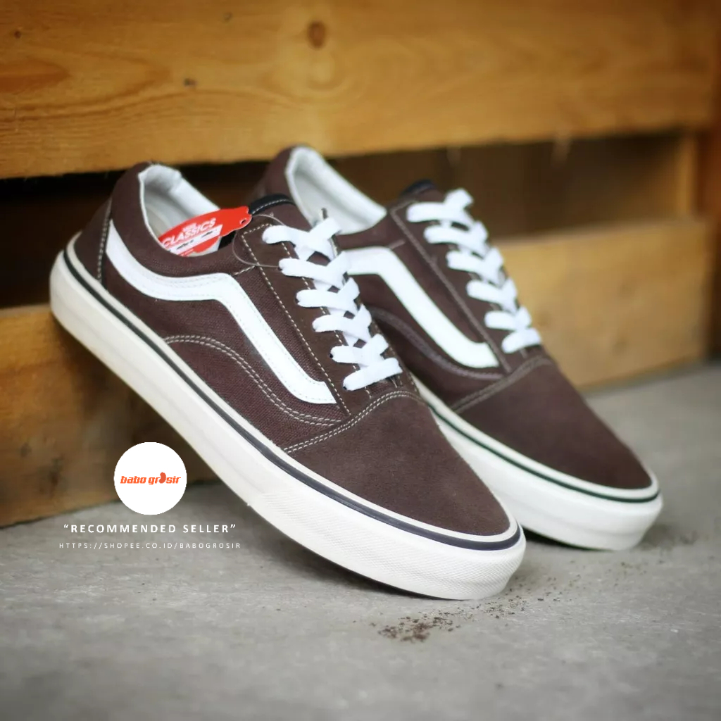 Sepatu Sneakers Vans Oldskool Classic Rain Drum &amp; True White Skate Shoes (Brown) Premium Quality. Upper Suede Leather, Waffle DT Rubber Anti Slip, Tag Made in China