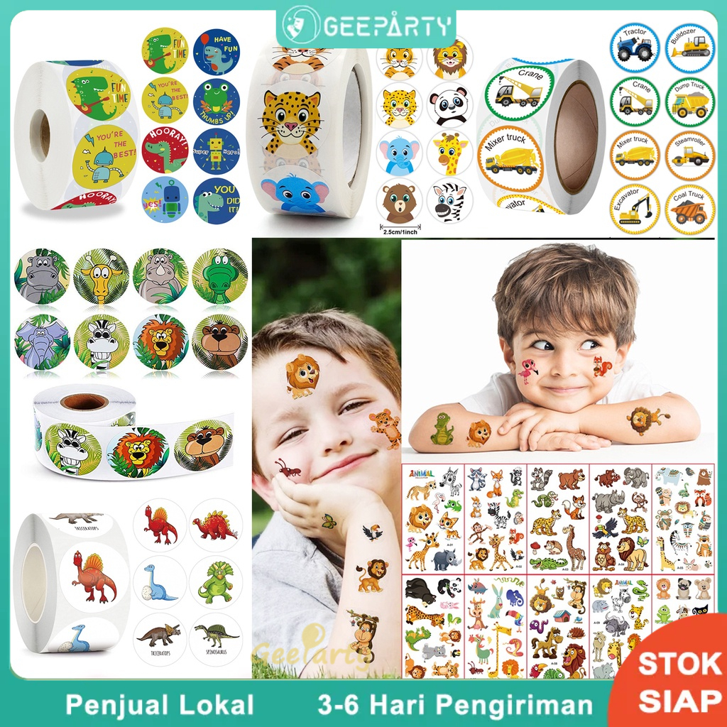 

GeeParty 10/500 pcs Yang Dapat Dilepas Stiker Tato Sementara Perlengkapan Dekorasi Pesta Ulang Tahun (Hewan/Dinosaurus/Putri Duyung/Konstruksi)