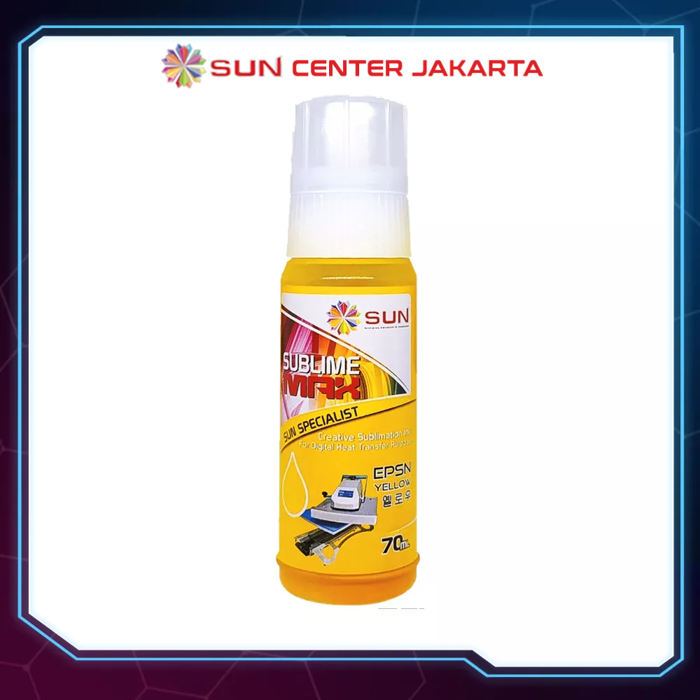 Tinta Epson Sablon 003 / 001 - SUN Sublime Max 70 ml ( transfer ke mesin press kaos, mug, piring, keramik, lanyard ) untuk Printer Epson   L1100 / L1110 / L1111 / L1200 / L1210 / L1211 / L1300 / L3110 / L3111 / L4150 / L4160 / L6160 / L6170 / L6190