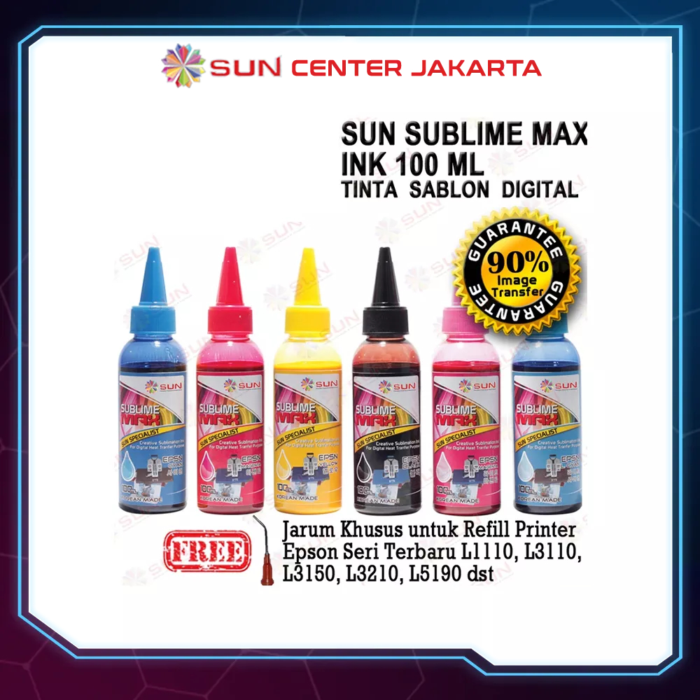 Tinta Epson 664 / 673 Sablon / Sublime Photo Korea Terbaik ( Kaos, Mug, Piring, Keramik, Lanyard ) - SUN Sublime Max Ink 100 ml Black / Cyan / Magenta / Yellow / Light Cyan / Light Magenta