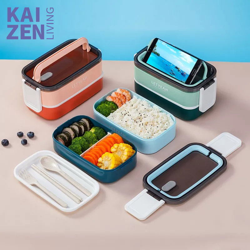 Letyeah &amp; Kaizenliving Lunch box 1600ml kotak makan kotak bekal double-layer kapasitas besar anti bocor / bpa free