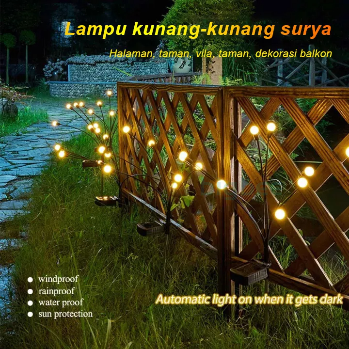 6 LED Lawn Walkway Firefly Bentuk Solar Garden Light Outdoor Tahan Air Lanskap
