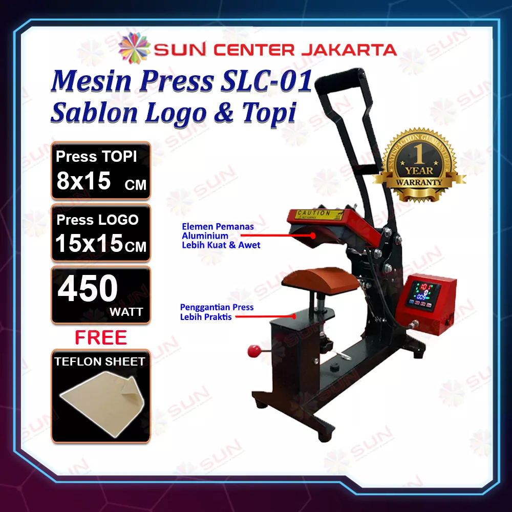 Mesin Press Sablon Mini Logo Label 15x15 cm &amp; Sablon Topi Premium - SUN 2in1 CAP &amp; LOGO HEAT PRESS
