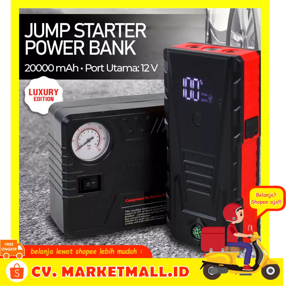 Power Bank Luxury Pengisi Baterai Mobil Portabel Multi Fungsi USB 12v Jump Starter Dan Inflator Pompa Ban 20000mAh JXIANG POWER JX-56Pro