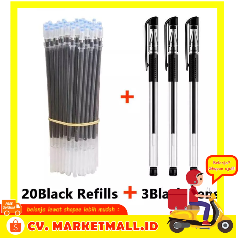 23 Pcs Pulpen + Isi Ulang Gel 0.5mm Perlengkapan Sekolah &amp; Kantor Alat Tulis KISSBUTY KB13CM - 7ROTL9BK