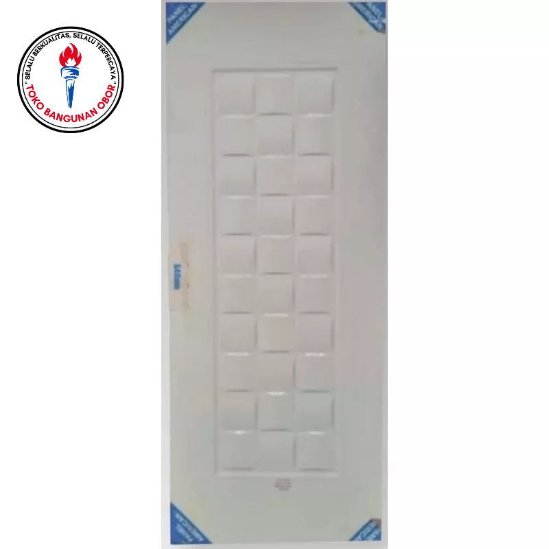 Pintu Kamar Tidur Utama Baja Motif Kotak Tikar Timbul Persegi New American Panel Door Warna Putih Sa