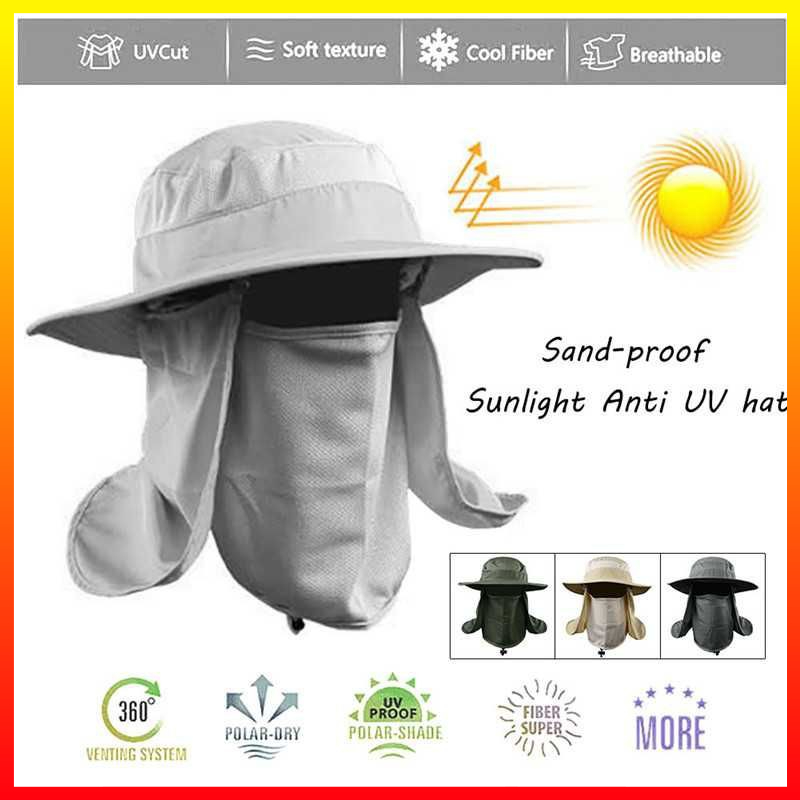 Topi Rimba Gunung Berburu Mendaki Haiking Mancing Perlindungan UV Dengan Leher Flap Sarung Wajah Face - OMSEAVAG