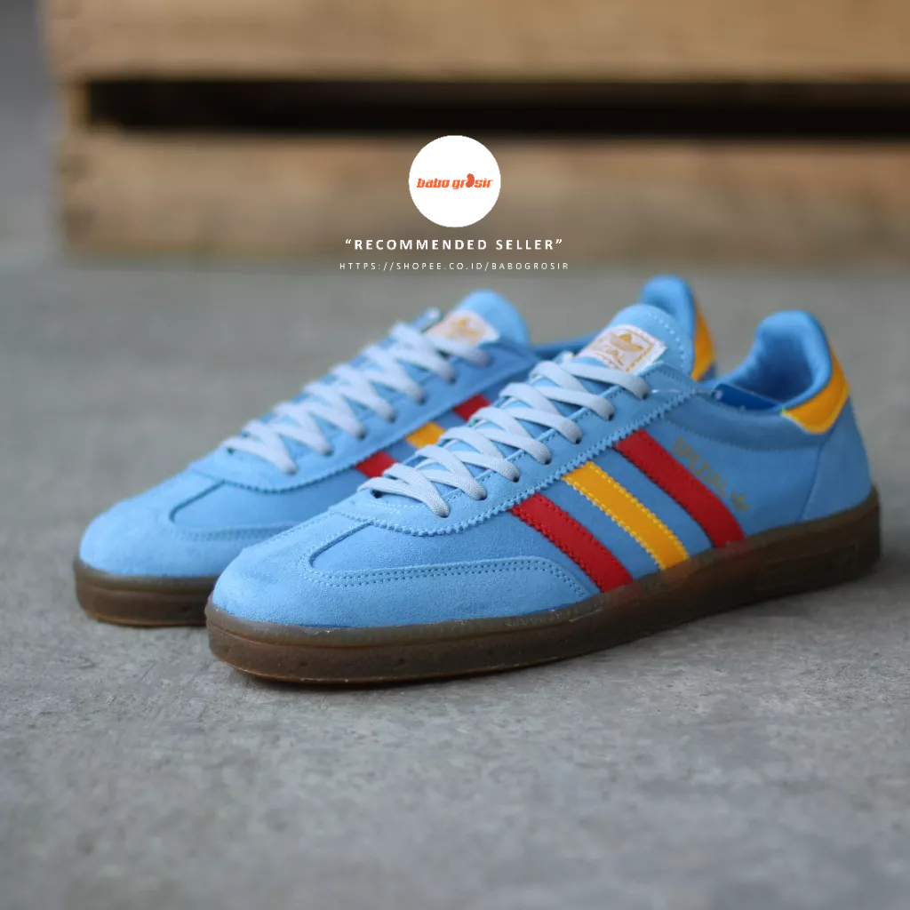 PROMO Sepatu Sneakers Adidas Spezial Handball St Patrick Light Blue Premium TOP Quality Include Box, Bahan Kulit Suede ASLI, Harga Termurah