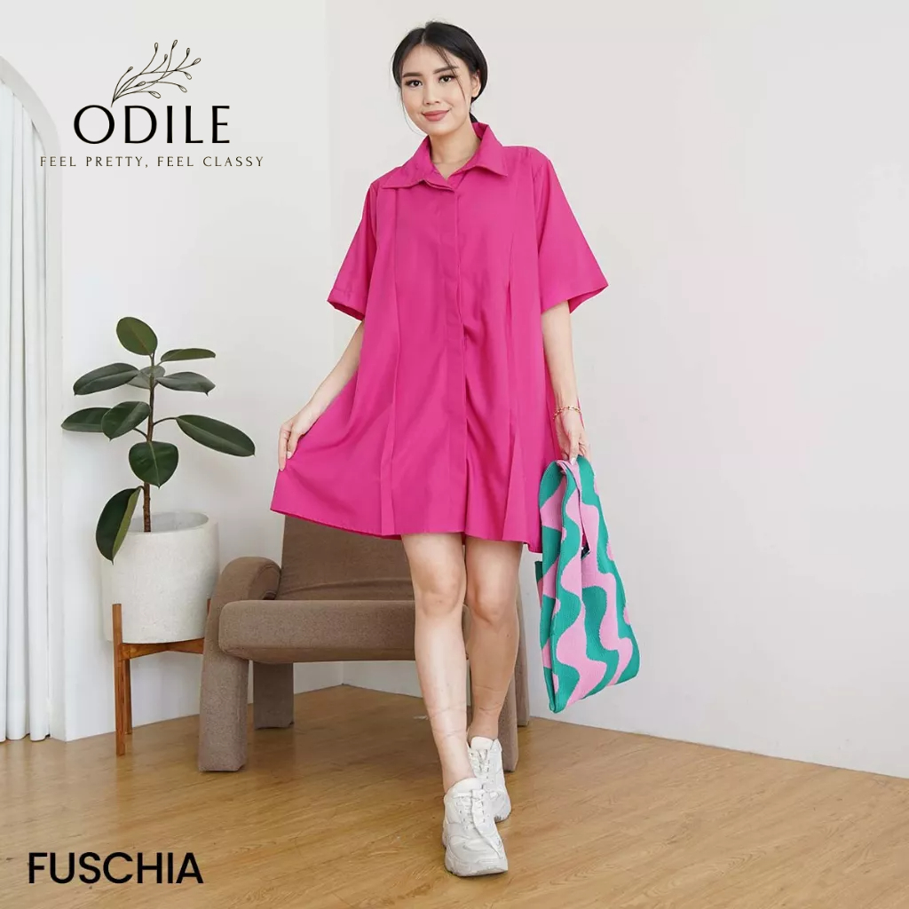 Odile - Dress Casual Elegant / Midi Dress / Dress Kemeja Polos / Dress Kemeja Katun Miami