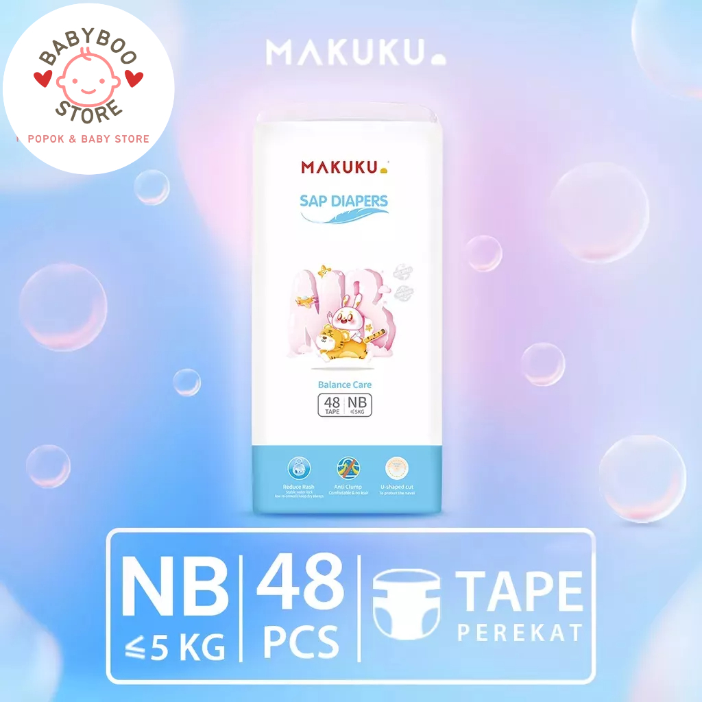 MAKUKU SAP Diapers Balance Care Tape NB48 Popok Perekat Anti Gumpal Mencegah Ruam