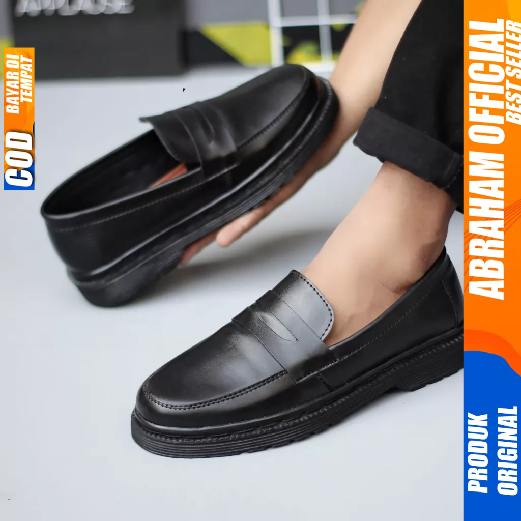 ABRAHAM Sepatu Formal Pantofel Oxford Hitam Docmart Pria