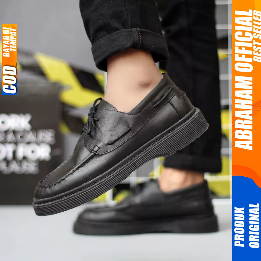 Sepatu Docmart Low Boots Formal Kerja Kulit Asli Hitam Pria