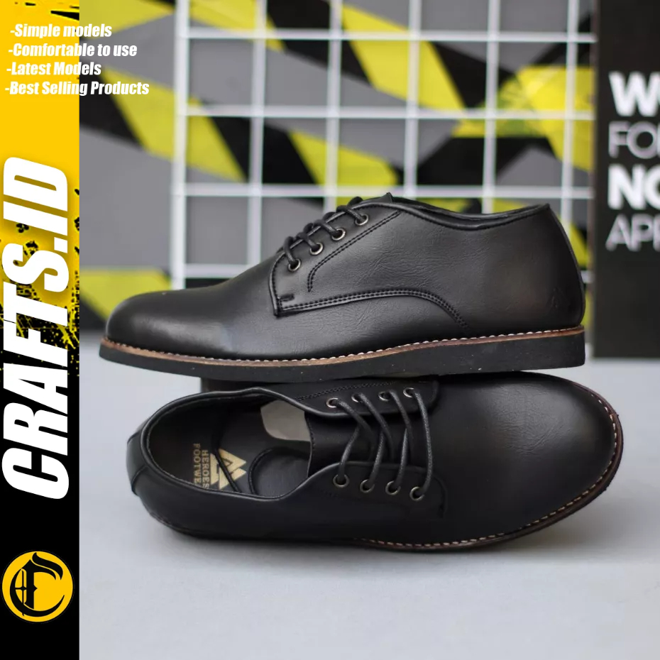 Sepatu Formal Casual Tali Hitam Kulit PU kerja Pria