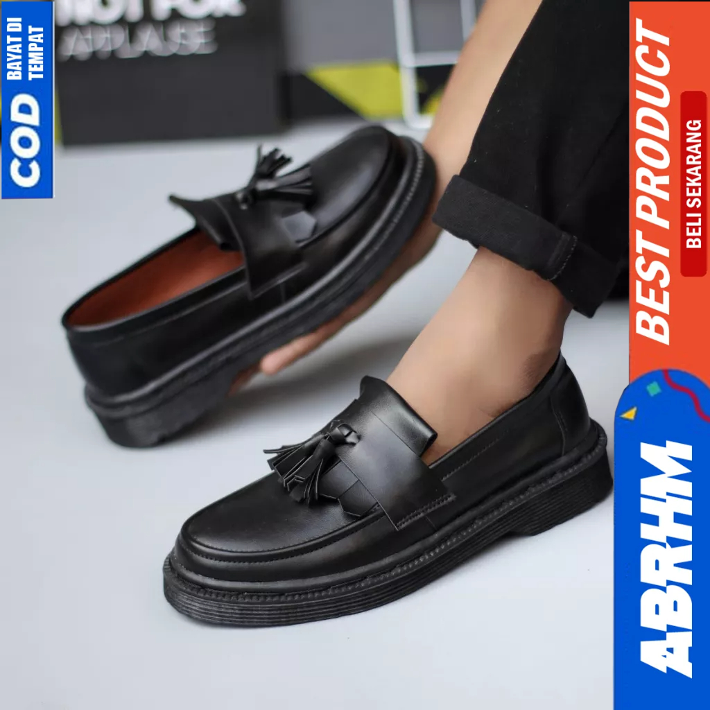 ABRHM Sepatu Loafers Penny Docmart Casual Hitam Kerja Pria