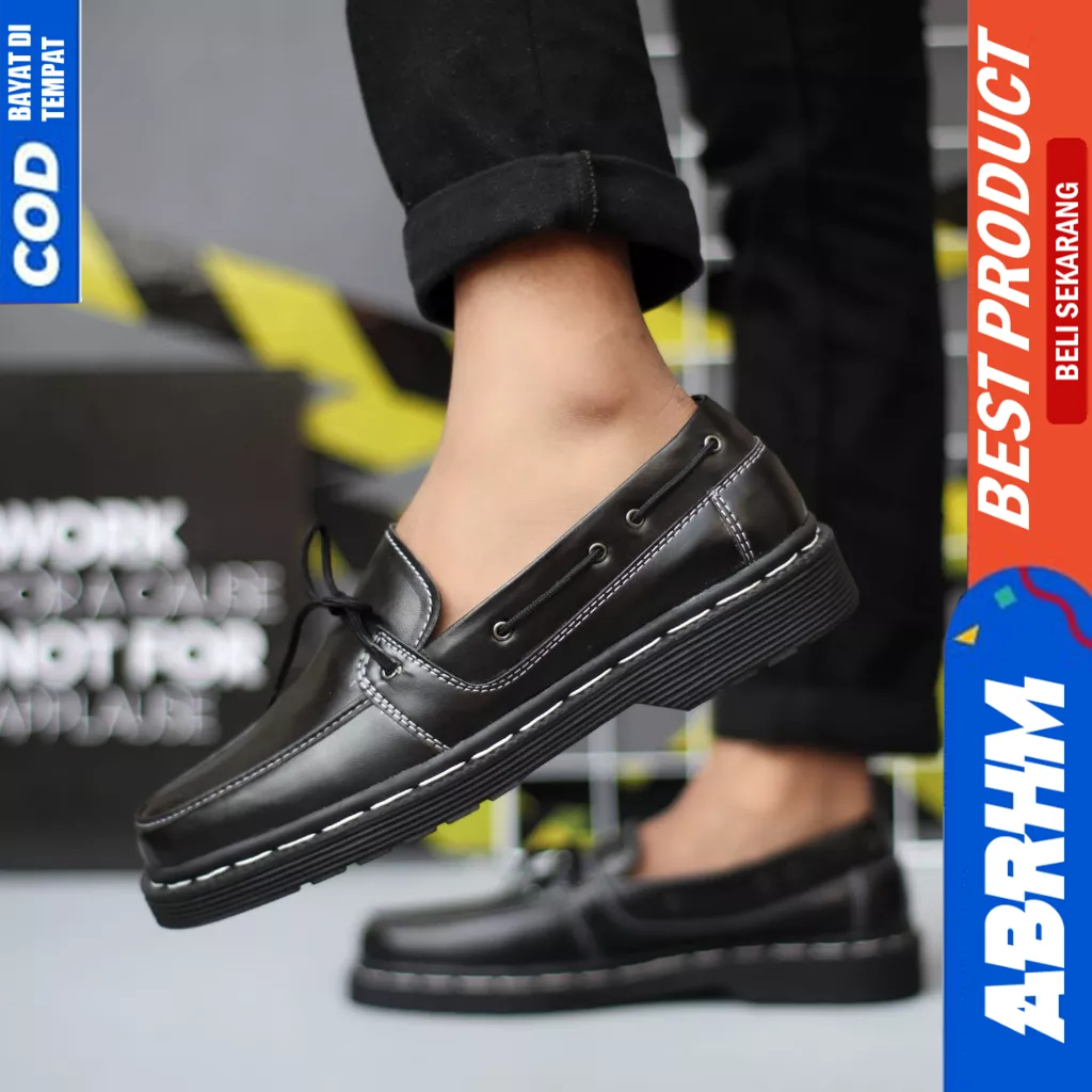 ABRHM Sepatu Formal Loafers Docmart Hitam Casual Kerja Pria