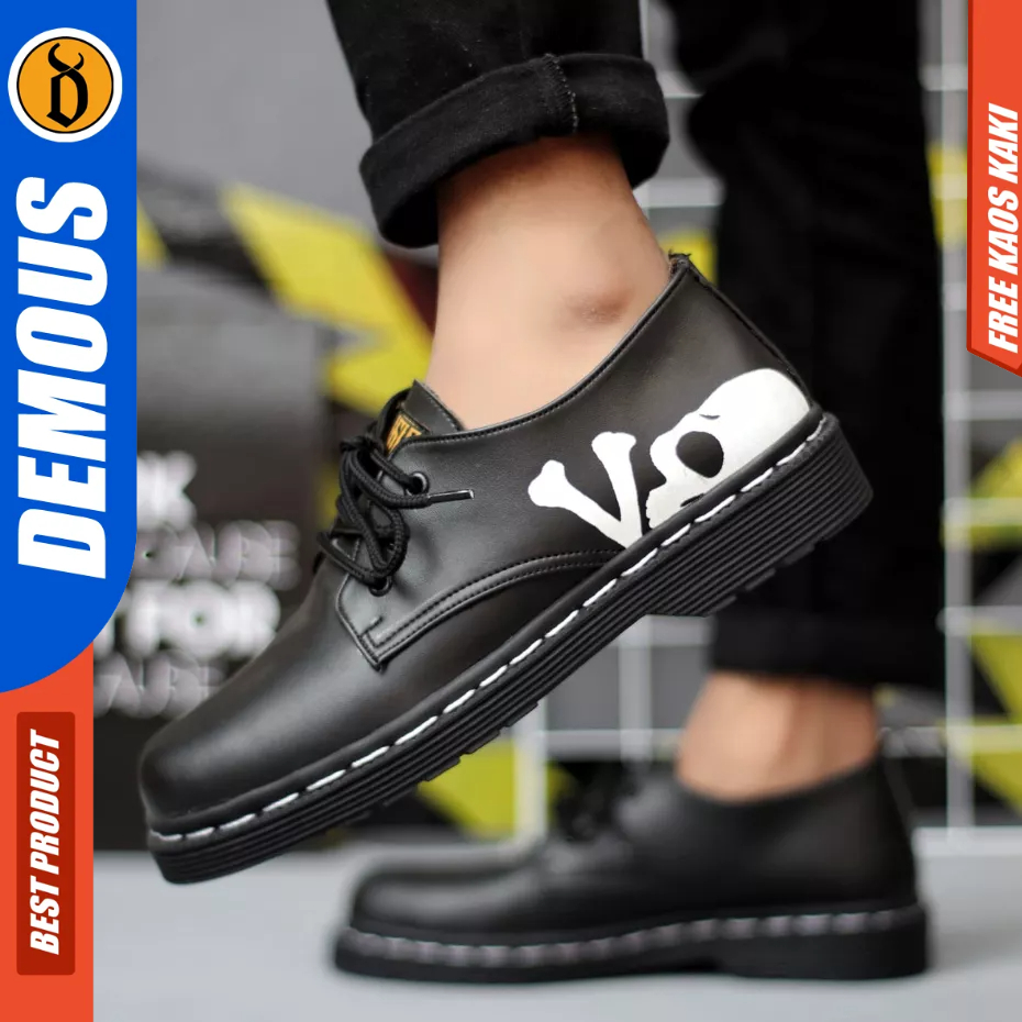 DEMOUS Bone - Sepatu Formal Docmart Low Boots Hitam Kulit Pu Pria