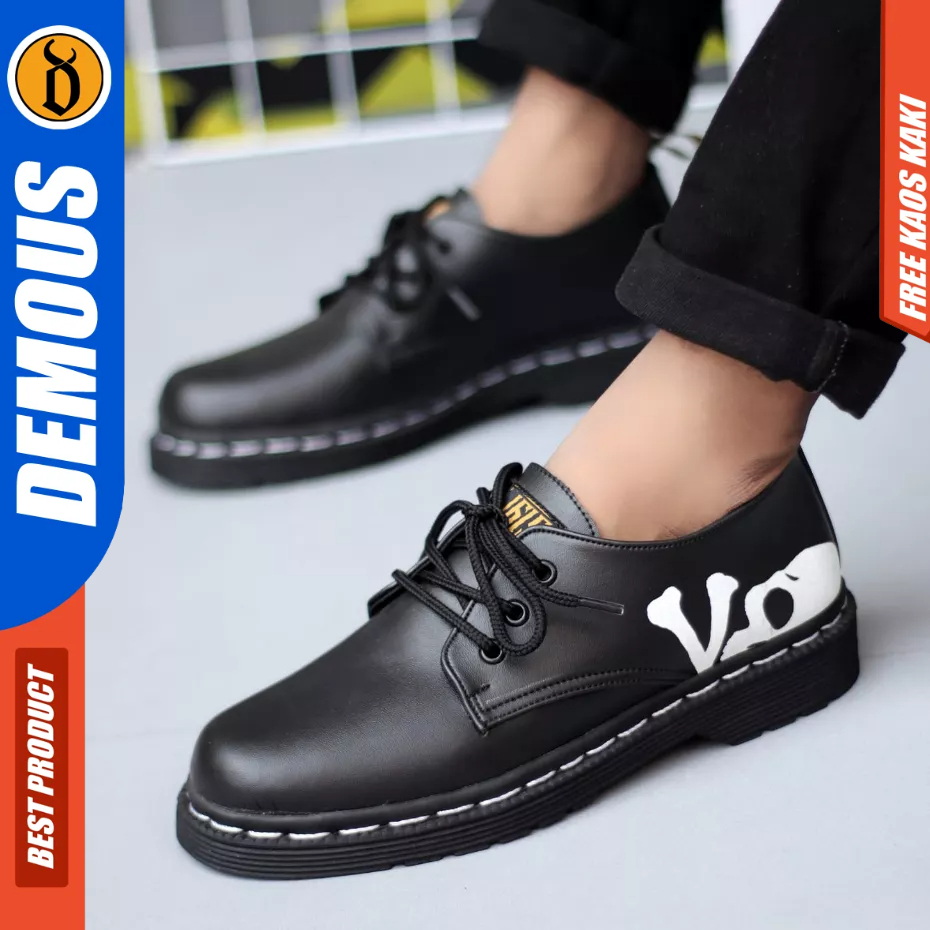 DEMOUS Bone - Sepatu Formal Docmart Low Boots Hitam Kulit Pu Pria