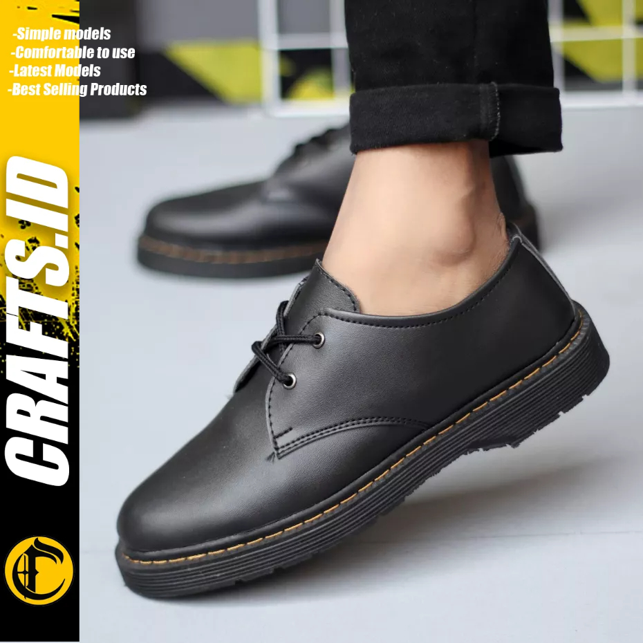 CRAFTS - Sepatu Docmart Pria Low Boots Formal Hitam Kulit Pu Kerja Pria