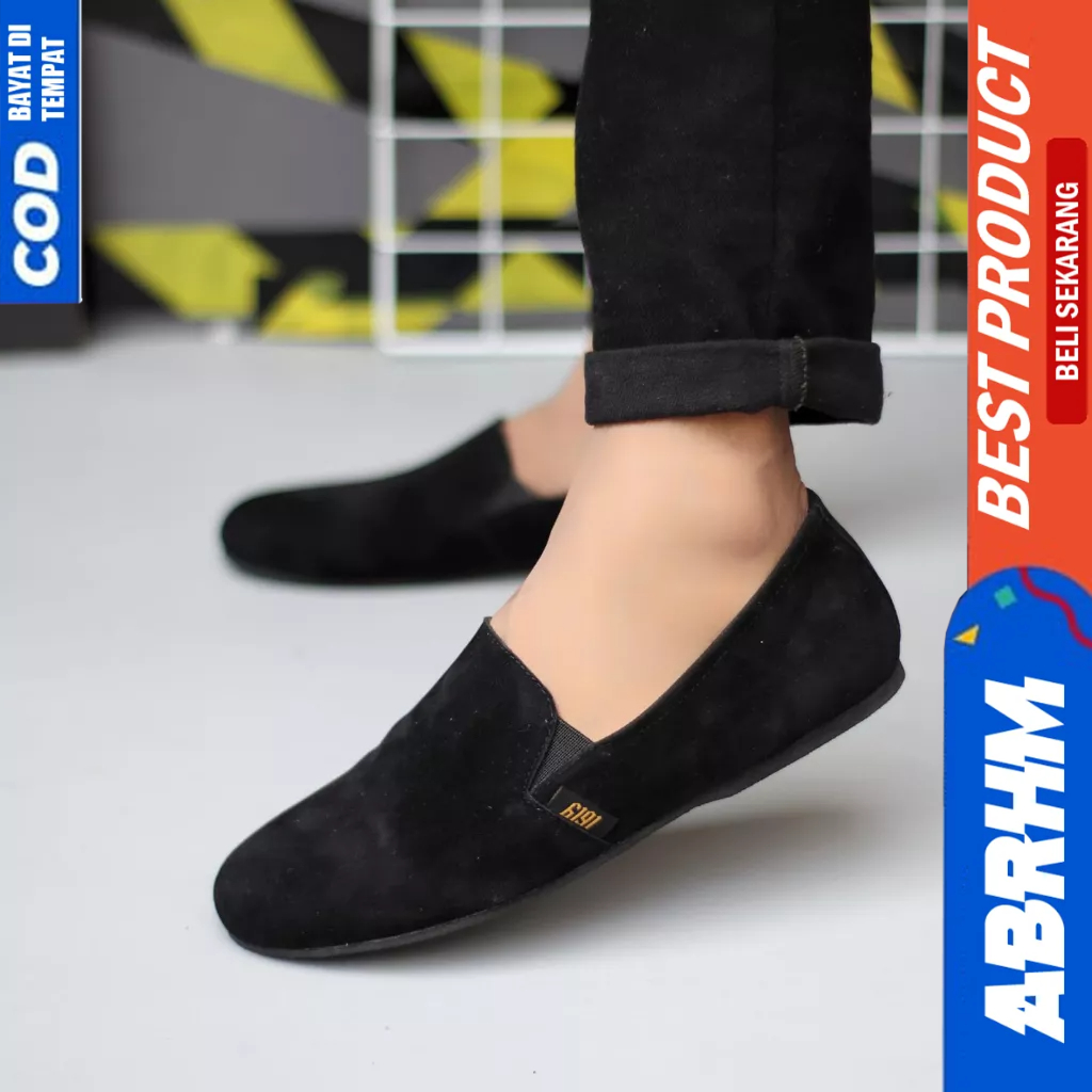 ABRHM Sepatu Casual Slip On Hitam Slop Pria