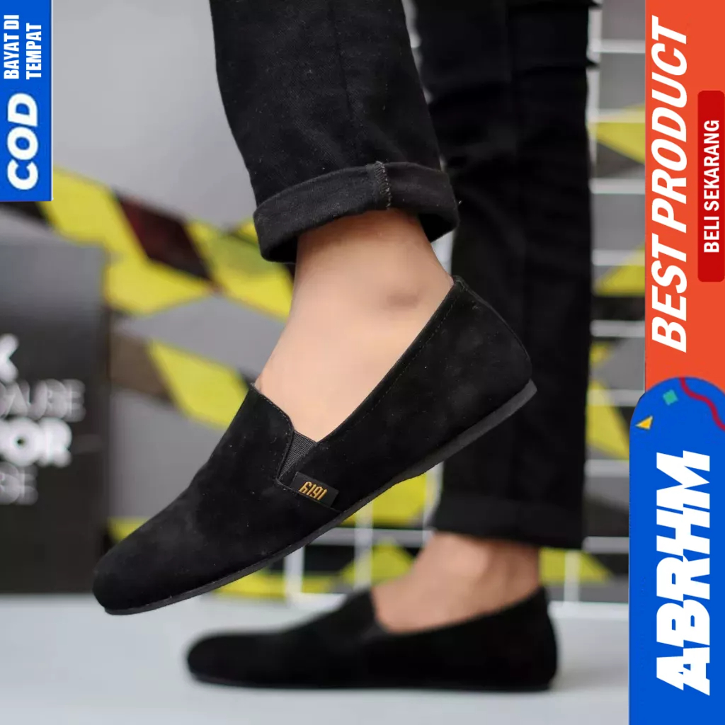 ABRHM Sepatu Slip On Casual Hitam Slop Pria