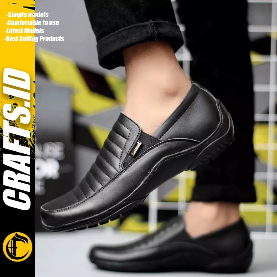 CRAFTS - Sepatu Formal Casual Kerja Pantofel Hitam Kulit Pria