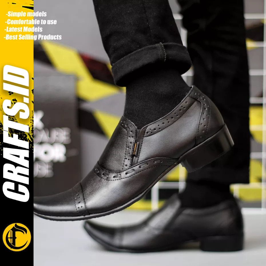 CRAFTS - Sepatu Formal Pantofel Kerja Ukuran Besar 44 45 46 47 Hitam Pria