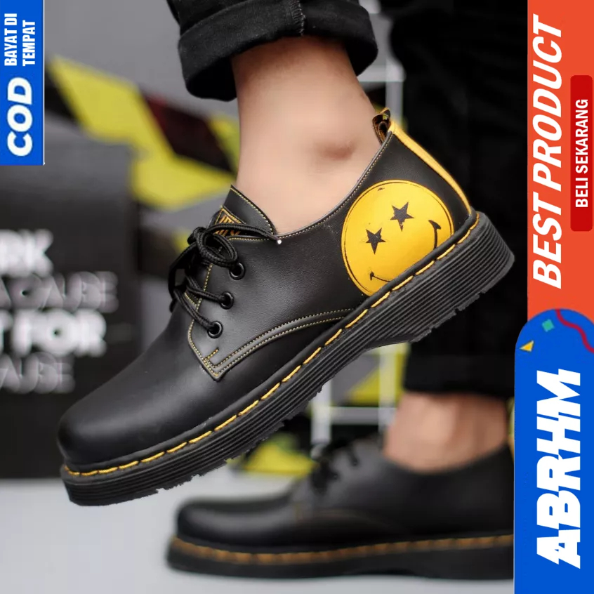 ABRHM Sepatu Formal Pantofel Docmart Casual Kulit Hitam Pria