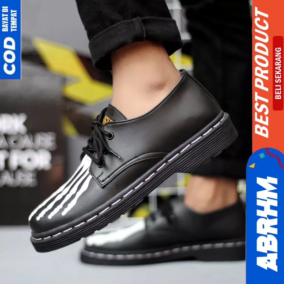 ABRHM Sepatu Formal Pantofel Docmart Casual Kulit Hitam Pria