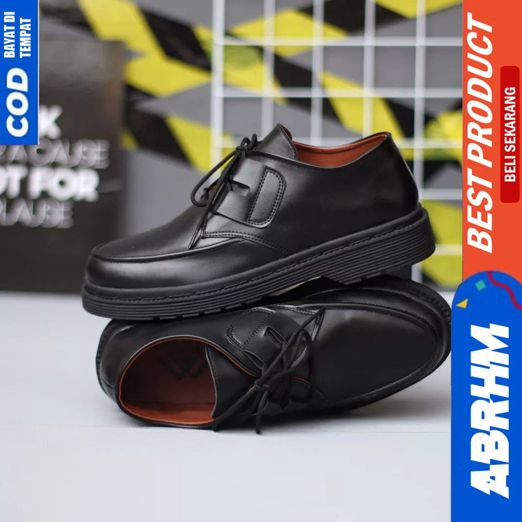 ABRHM Sepatu Formal Docmart Low Boots Tali Hitam Pantofel Kerja Pria