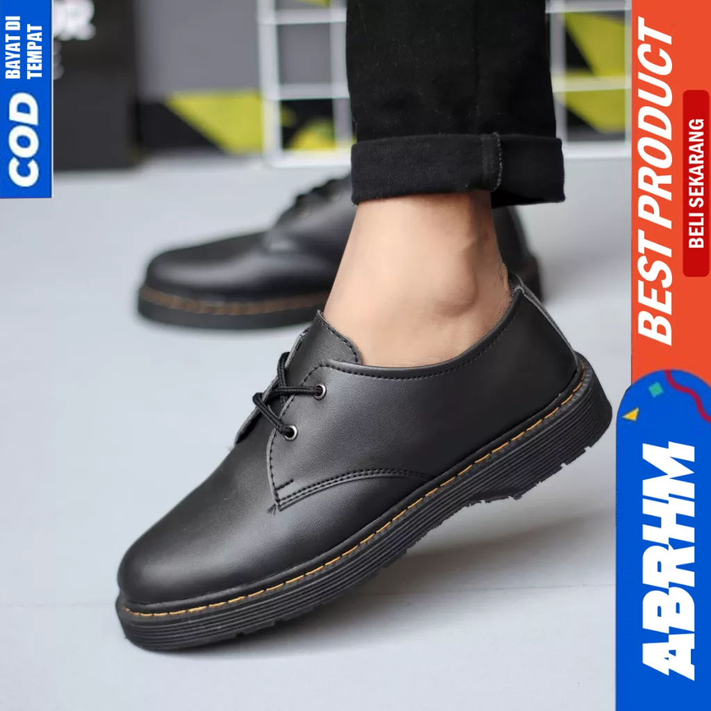 ABRHM Sepatu Formal Pantofel Docmart Hitam Pria