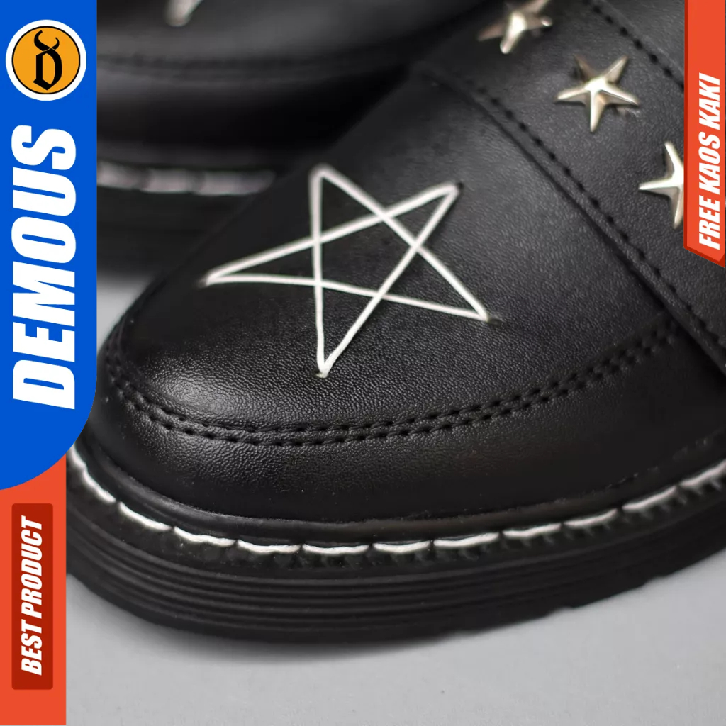 Demous Taka - Sepatu Formal Loafers Docmart Motif Bintang hitam Pria