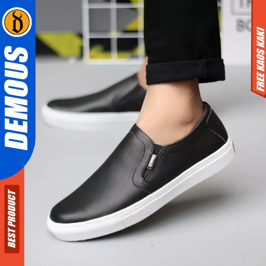 DEMOUS MORI - Sepatu Casual Sneaker Kulit Hitam Keja Pria