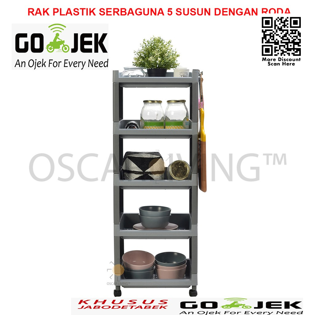 Tabitha RSTK Rak 5 Susun Plastik Rak Serbaguna Dengan Roda RANDOM