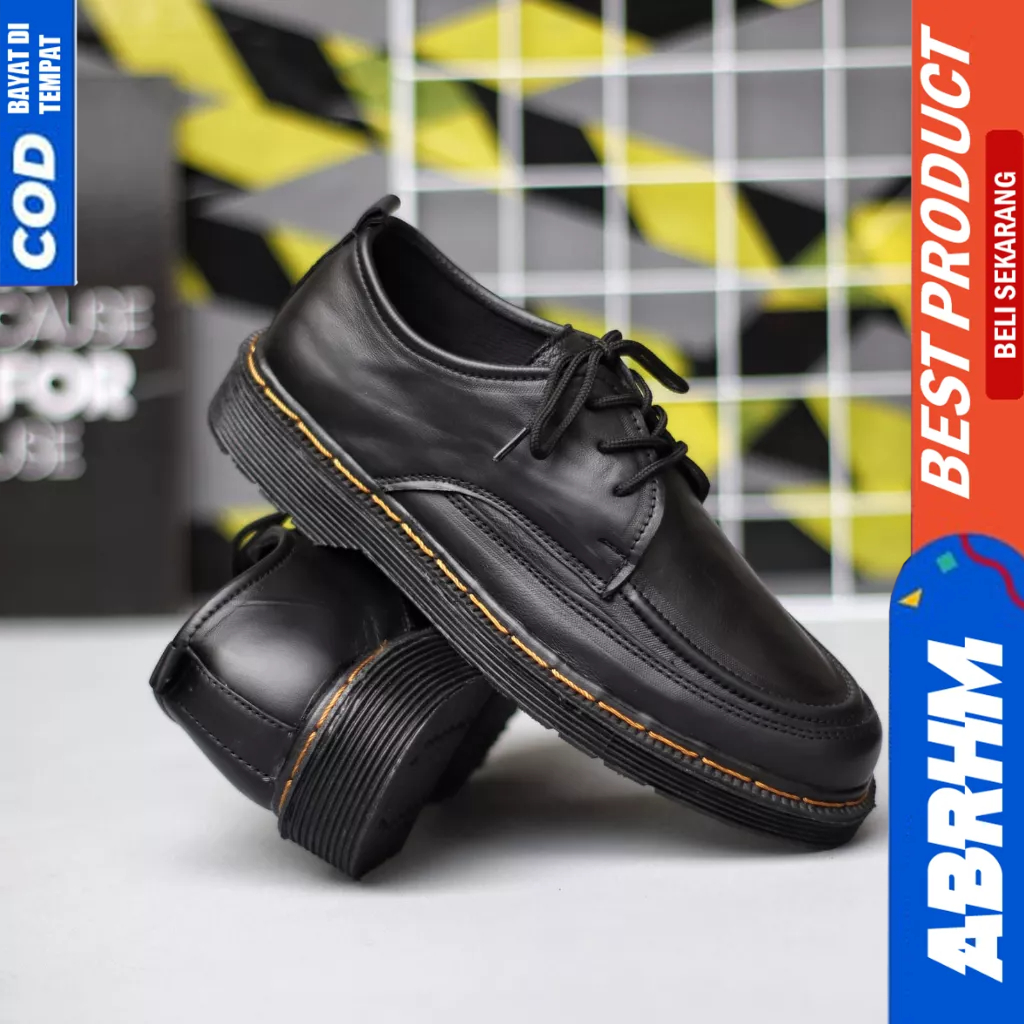 ABRHM Sepatu Pantofel Formal Casual Kulit Docmart Hitam Pria