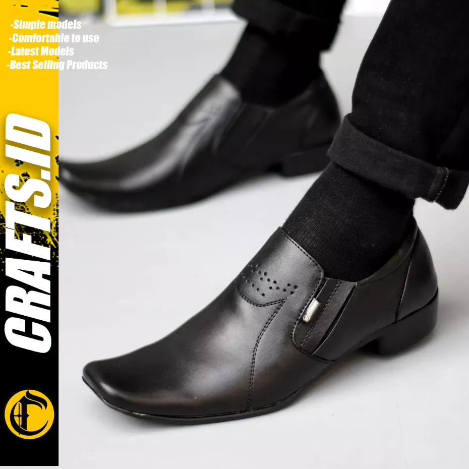 CRAFTS - Sepatu Formal Pantofel Full Black Ukuran Besar 44 45 46 47 Kerja Kulit Asli Pria