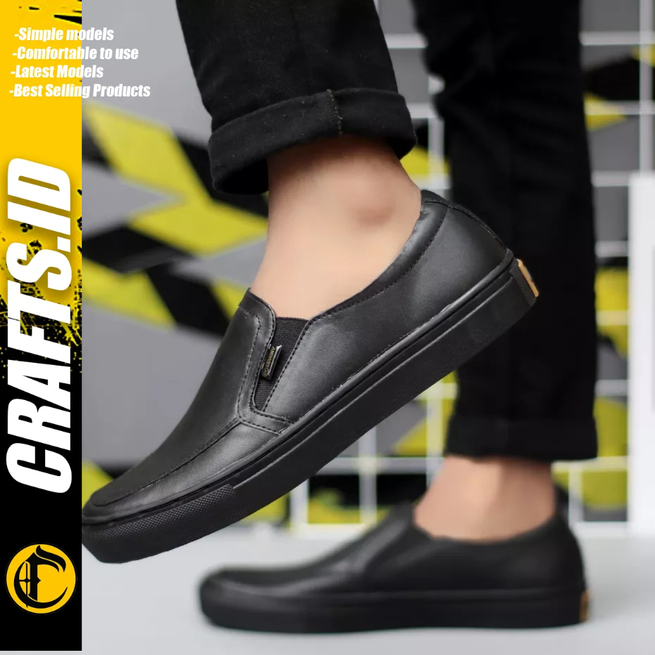 CRAFTS - Sepatu Formal Casual Slop Hitam Kulit Asli Kerja Pria